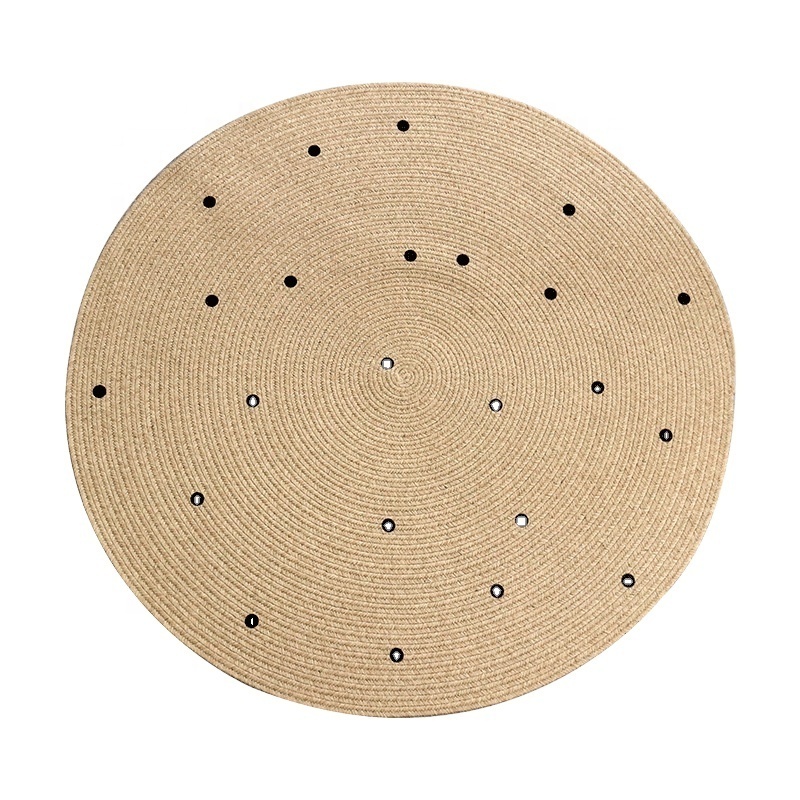 Jute Braided Rug Round Natural Hand Woven Reversible Area Rug Pattern-B Non Slip Door Mats Indoor Carpet for Dining Room Outdoor