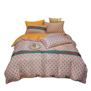 Silk Polyester Bedding Set 4 Piece Luxury Design-G Duvet Cover Bed Sheet Pillowcases Set No Comforter Bedding Set