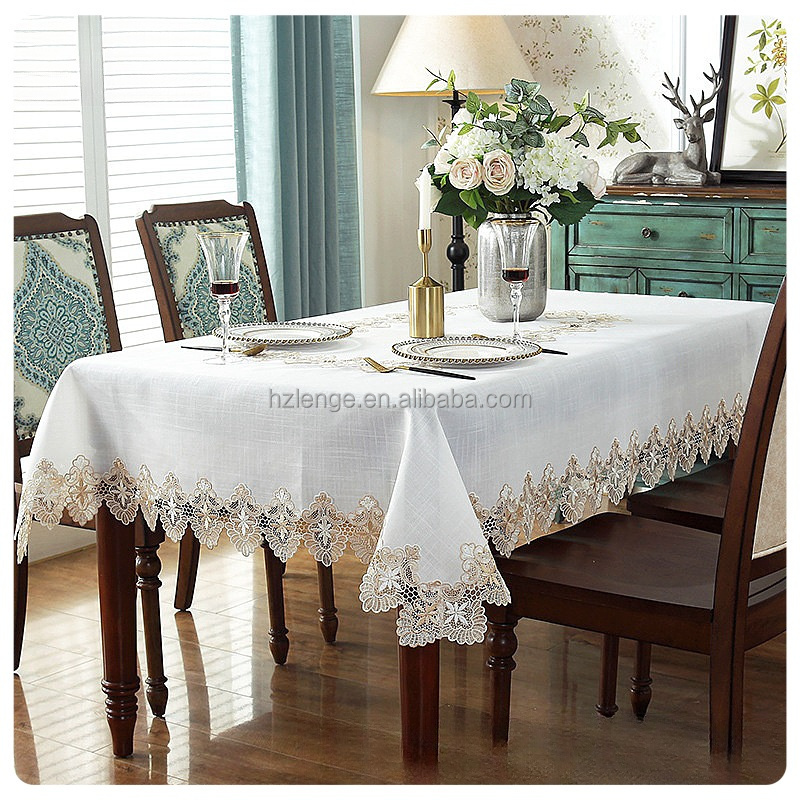 RTS Lace Embroidered Table Cloth Rectangular Farmhouse Table Cover Classic Oblong Antique Flower Decor Macrame Tablecloth