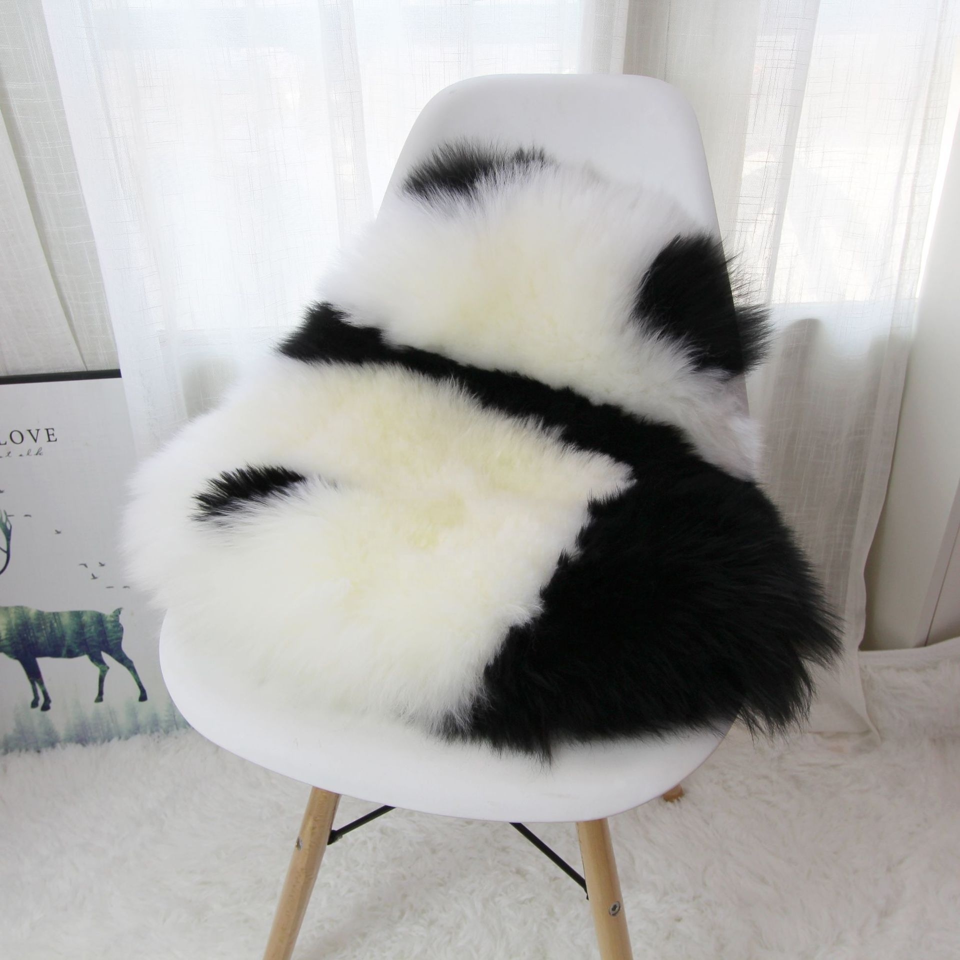 Panda Shaped Faux Fur Chair Cushion Design-E Soft Memory Foam Floor Seat Cushion Cute Animal Chair Pad with Removeable Cover