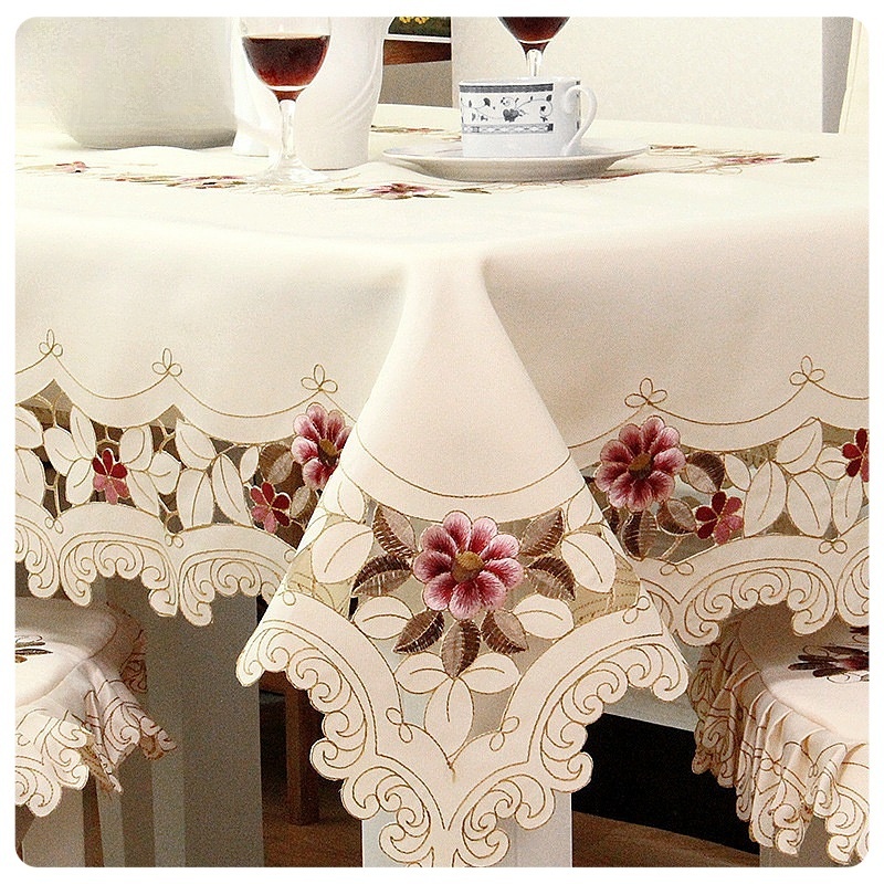 RTS Lace Embroidered Table Cloth Rectangular Farmhouse Table Cover Classic Oblong Antique Flower Decor Macrame Tablecloth