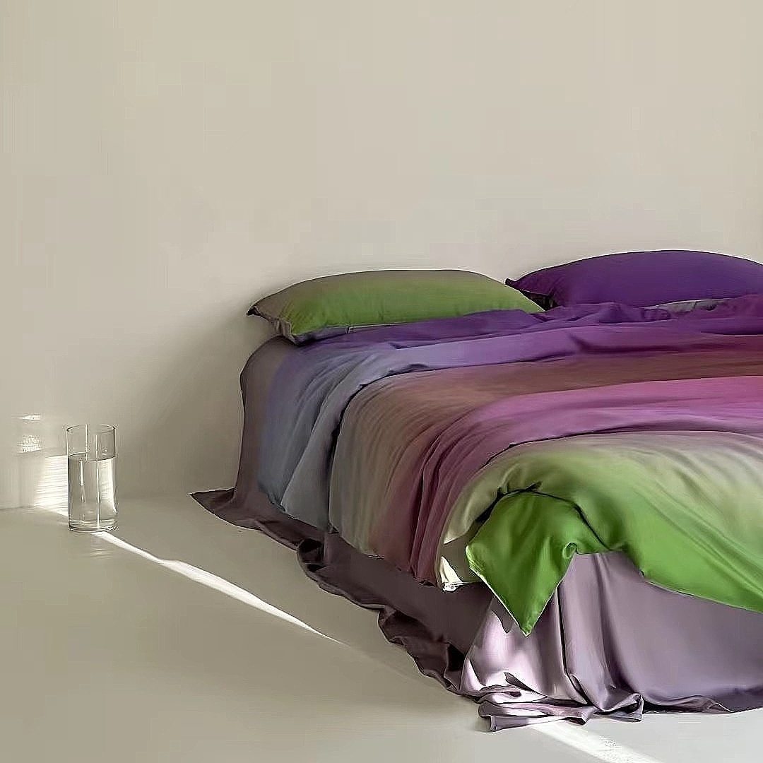 Cotton Tencel Silk Bedding Set Purple Green Gradient of tone Luxury Duvet Cover Bed Sheet Pillowcases Set