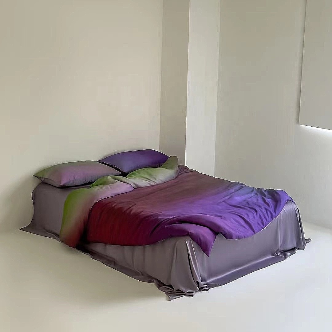 Cotton Tencel Silk Bedding Set Purple Green Gradient of tone Luxury Duvet Cover Bed Sheet Pillowcases Set