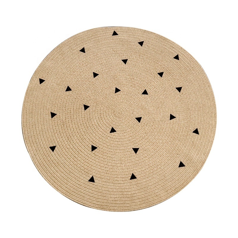 Jute Braided Rug Round Natural Hand Woven Reversible Area Rug Pattern-B Non Slip Door Mats Indoor Carpet for Dining Room Outdoor