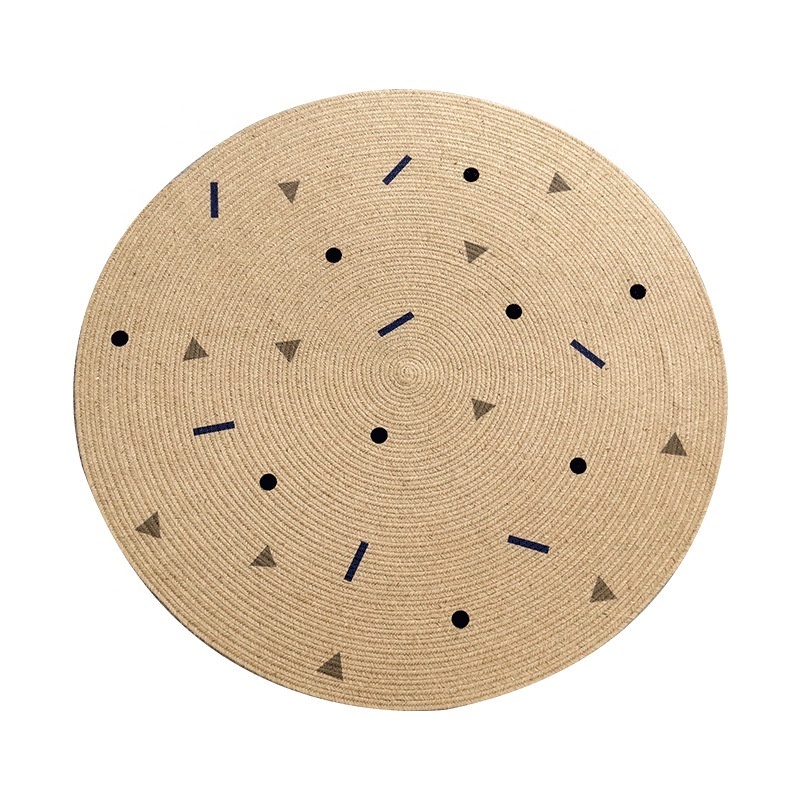 Jute Braided Rug Round Natural Hand Woven Reversible Area Rug Pattern-B Non Slip Door Mats Indoor Carpet for Dining Room Outdoor