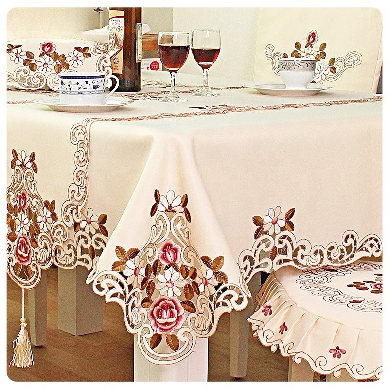 RTS Lace Embroidered Table Cloth Rectangular Farmhouse Table Cover Classic Oblong Antique Flower Decor Macrame Tablecloth