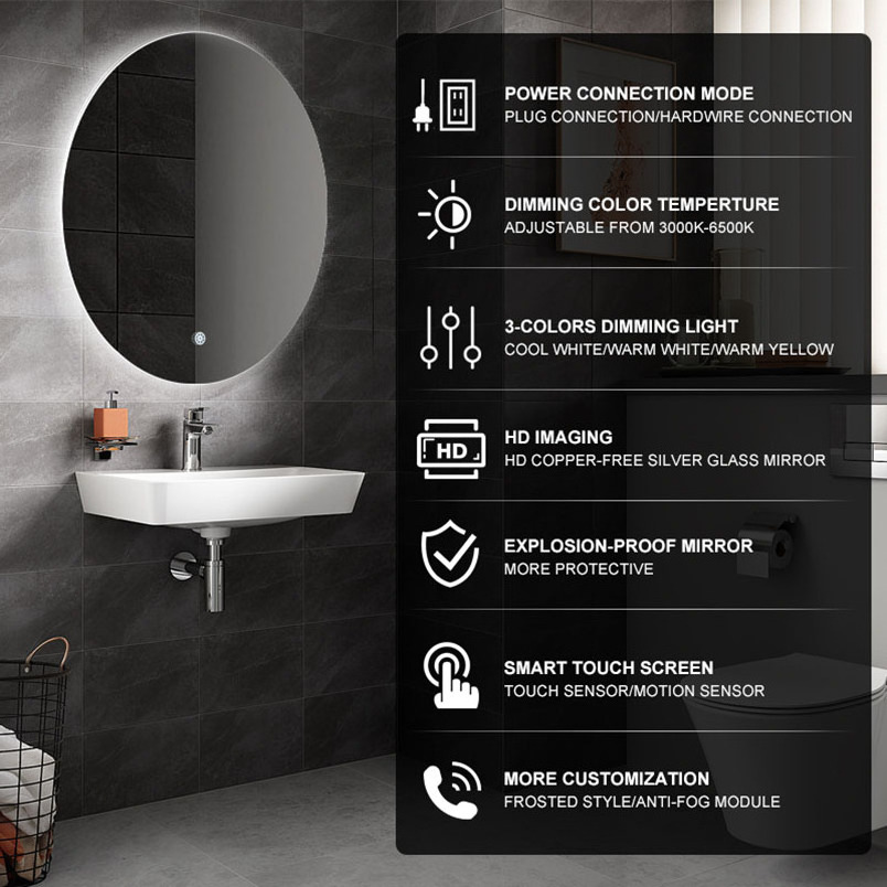 hot selling round back lit led mirror touch sensor smart led mirror waterproof led shower mirror