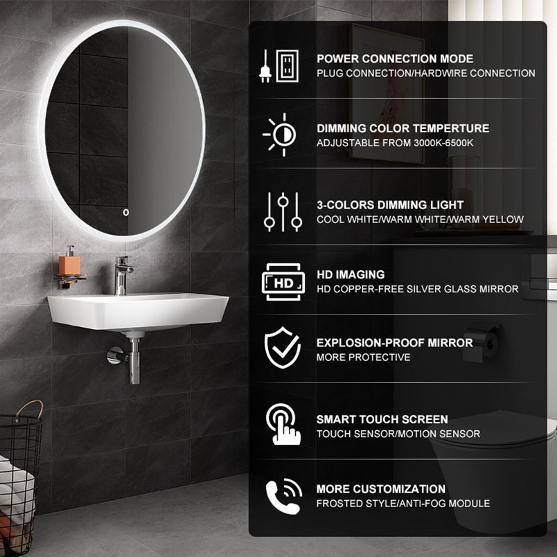 led mirror light bathroom mirror with led light and bluetooth touch sensor control switch led mirror dimmer