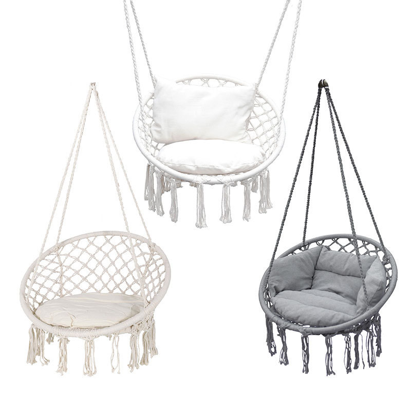 Outdoor Garden Macrame Swing Hammock Chair With Purl