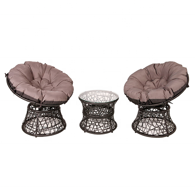 POPULAR GARDEN BISTRO FURNITURE 3PCS RATTAN SOFA MOON CHAIR AND TABLE SET