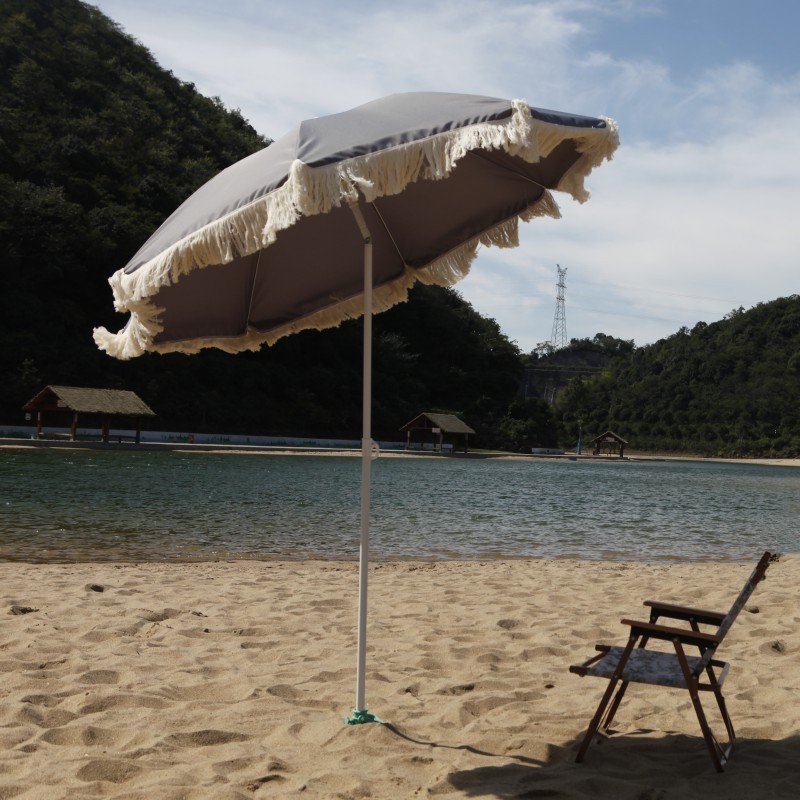 Popular Outdoor Bohemian Beach Umbrella Wholesale Macrame Beach Umbrella Parasol With Fringe