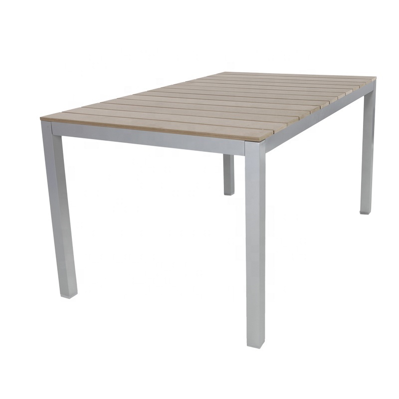 Modern Garden Furniture Plastic Wood Top Aluminum Outdoor Dining Table