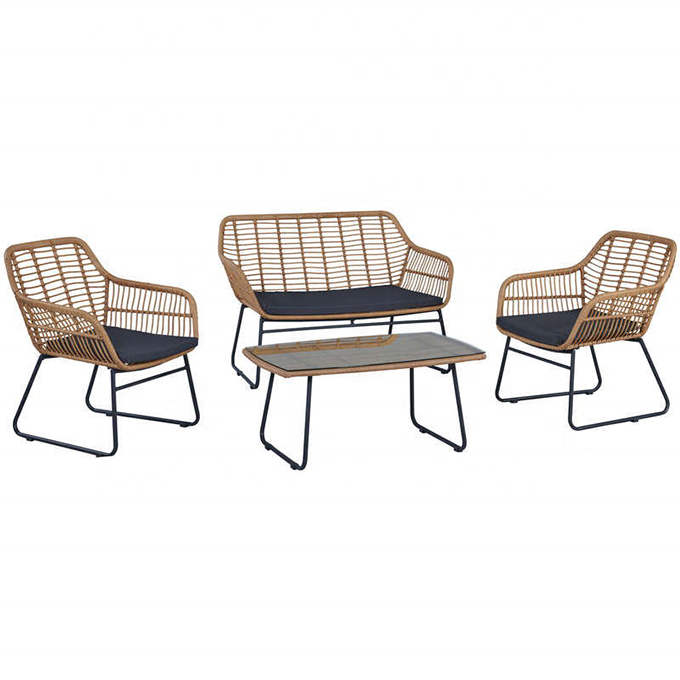 OUTDOOR  GARDEN BISTRO FURNITURE STEEL FRAME RATTAN TABLE AND CHAIR SET