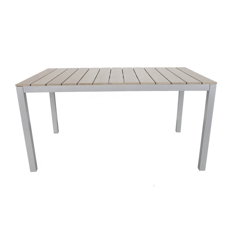 Modern Garden Furniture Plastic Wood Top Aluminum Outdoor Dining Table