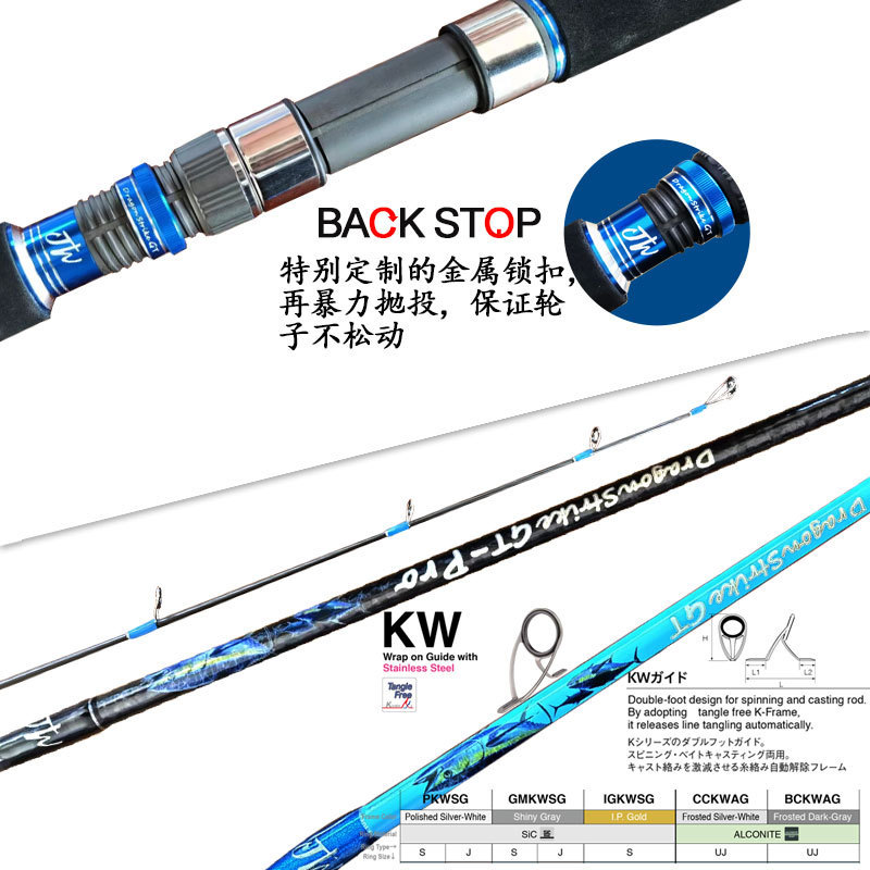 Fuji Rod Parts Butt Joint 1.5 Section Popping Fishing Rod GT Tuna Fishing Rod With Bright Blue Painting Surface