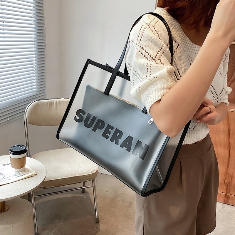 Manufacturer The Little Neon Custom Iridescent Jelly Pvc Bags Wholesale Women Waterproof Hologram Clear Beach Tote Bag