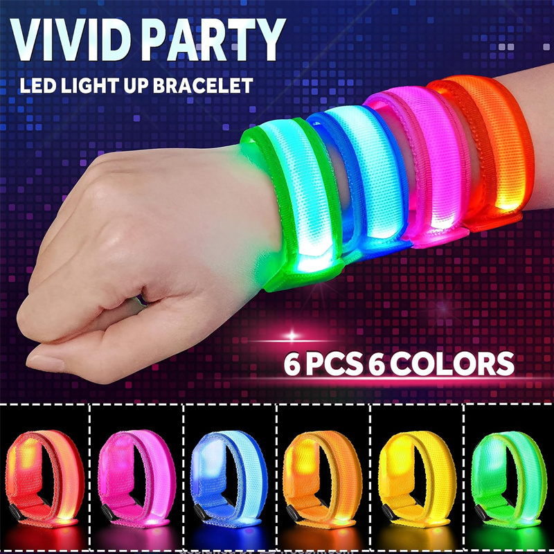 Factory Custom Bracelet Party Light Flash Bracelet 7 Mixed Colors Glowing Up Fabric Polyester Wristband LED Bracelet