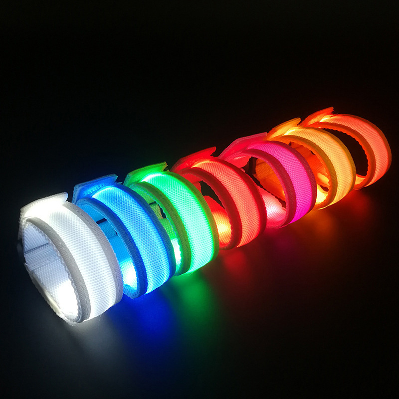 Factory Custom Bracelet Party Light Flash Bracelet 7 Mixed Colors Glowing Up Fabric Polyester Wristband LED Bracelet