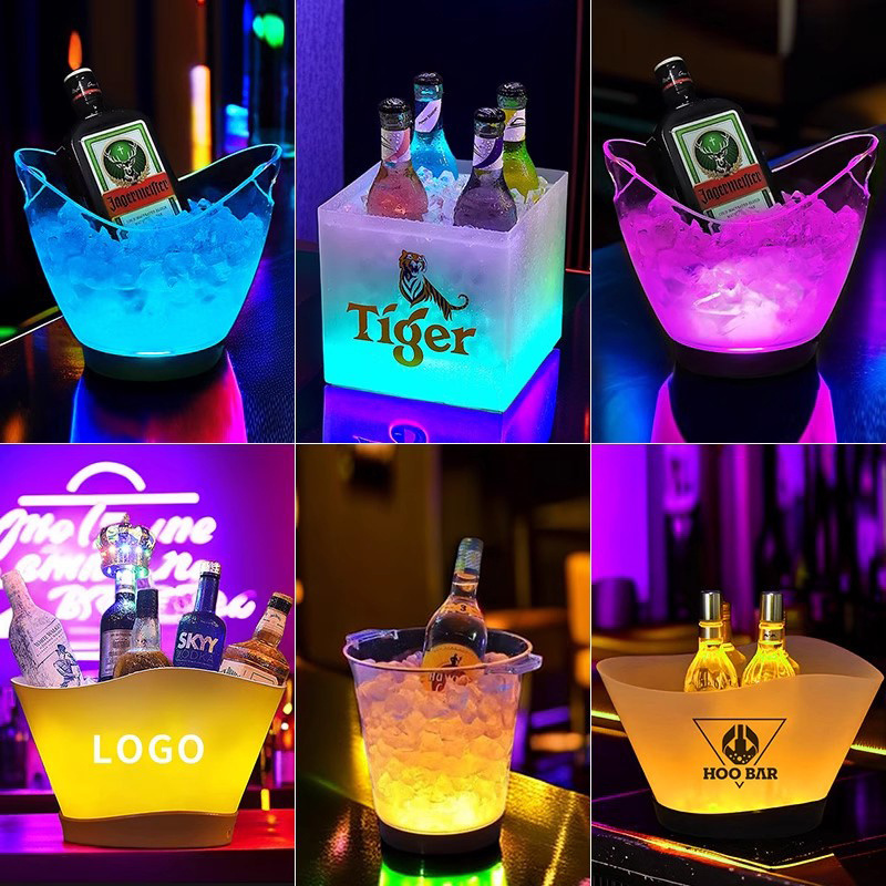 Wholesale Custom logo Beer Bottle Bucket LED Luminous Belvedere Cooler bar wine Champagne Plastic Ice Bucket