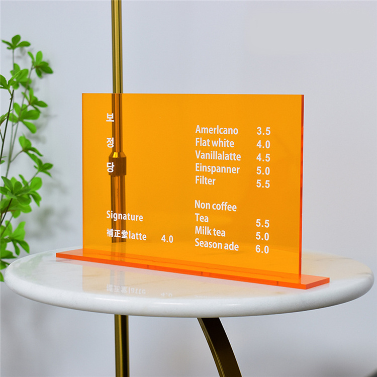 Custom Harvest Restaurant Menu Acrylic Sign Stand Transparent Display Stand Table Name Price Tag Holder