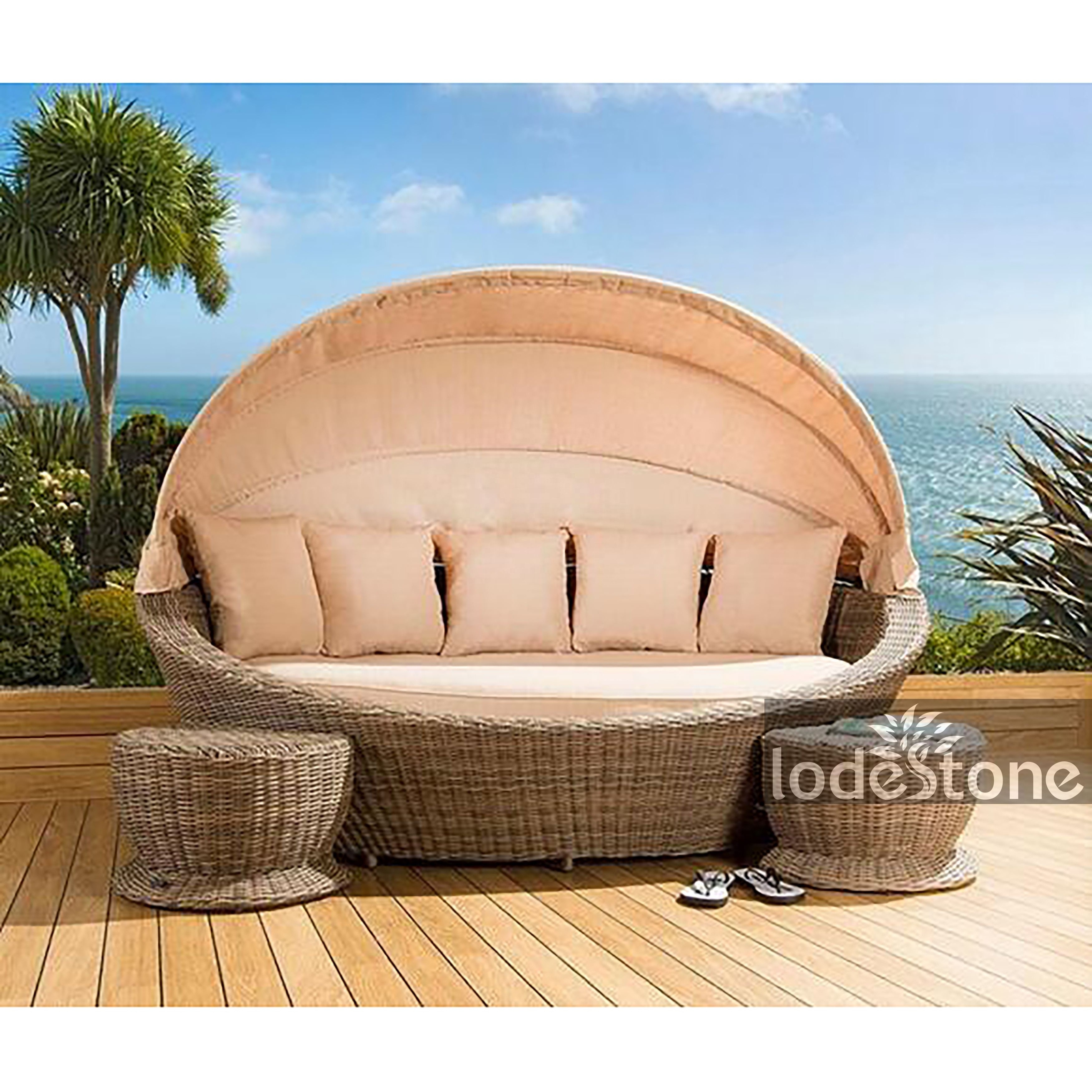 Round PE Rattan Daybed With Retractable Canopy indoor and outdoor furniture