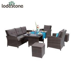 6pcs High Quality Outdoor Poly Cane Sofa Dining Set Garden Rattan Dining Set Furniture