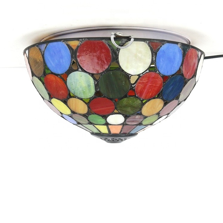 LongHuiJing Tiffany Style Ceiling Flush Mount Light Handcrafted Stained Glass Shade Lamp Semi Flush Mount Lights