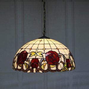 LongHuiJing 16-Inch Rose Design Tiffany Style Ceiling Pendant Light Fixture with Retro Stained Glass Hanging Lamp