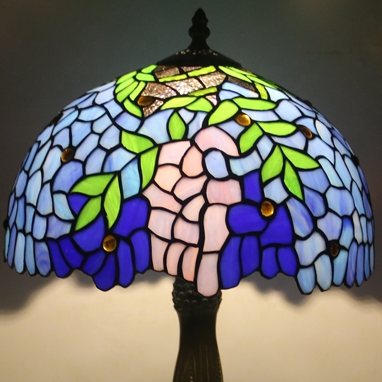 LongHuiJing Tiffany Table Lamp E27 Bulbs Handmade Stained Glass Lampshade Desk Light With Zinc Alloy Base