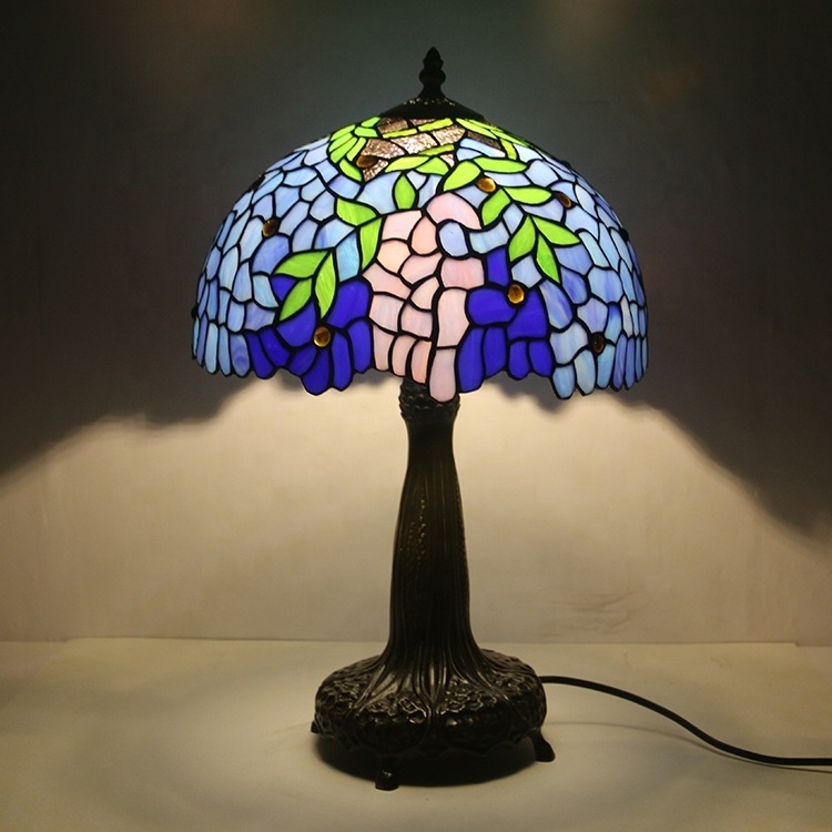 LongHuiJing Tiffany Table Lamp E27 Bulbs Handmade Stained Glass Lampshade Desk Light With Zinc Alloy Base