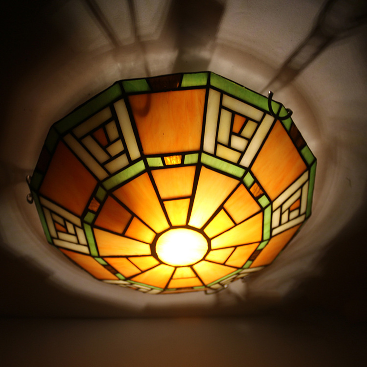 LongHuiJing Tiffany Semi Flush Mount Light 12 Inch Stained Glass Lampshade Ceiling Light Fixture