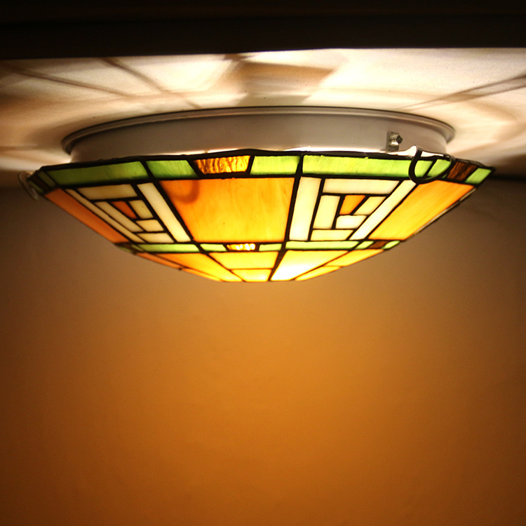 LongHuiJing Tiffany Semi Flush Mount Light 12 Inch Stained Glass Lampshade Ceiling Light Fixture