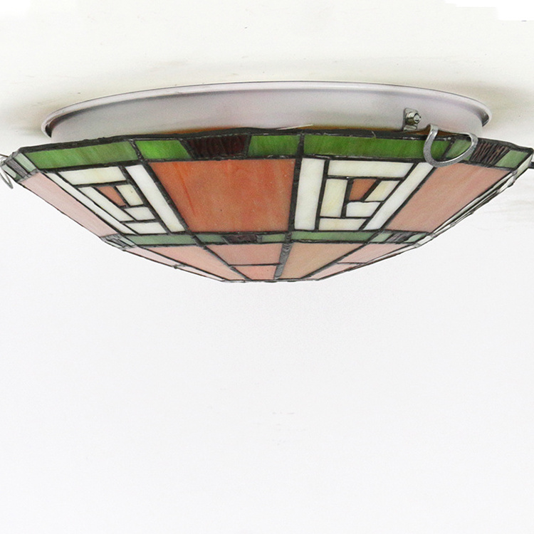 LongHuiJing Tiffany Semi Flush Mount Light 12 Inch Stained Glass Lampshade Ceiling Light Fixture