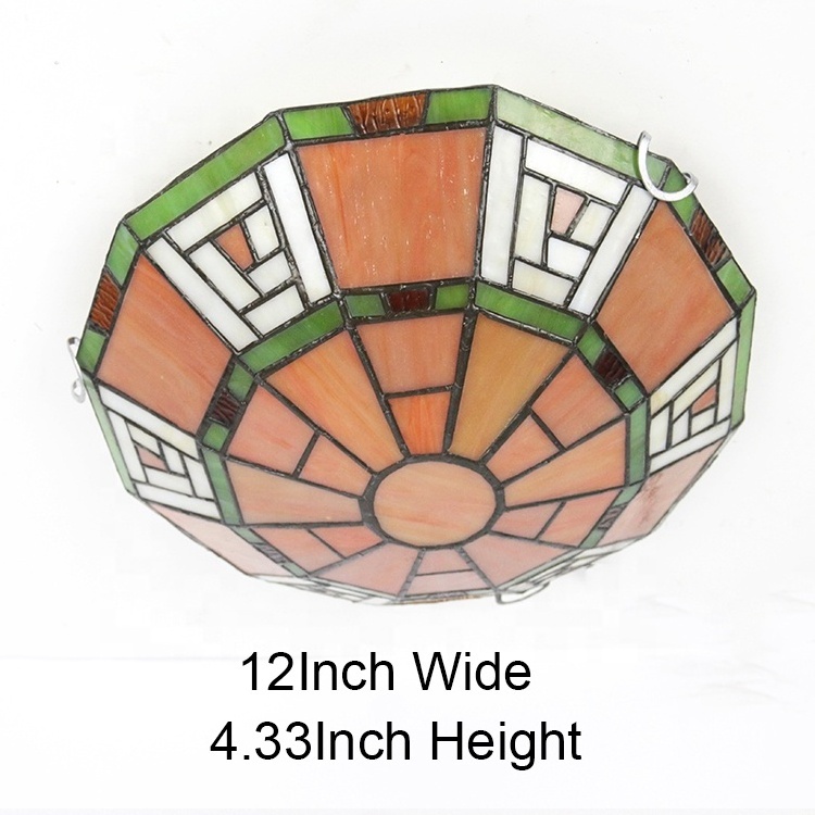 LongHuiJing Tiffany Semi Flush Mount Light 12 Inch Stained Glass Lampshade Ceiling Light Fixture