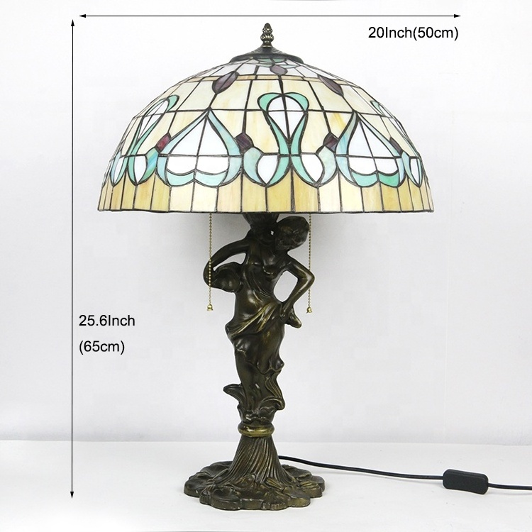 LongHuiJing 20Inch Tiffany Style Glass Sunrise Table Lamp Stained Glass Lamp Shades Decorative Desk Reading Light