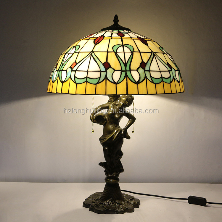 LongHuiJing 20Inch Tiffany Style Glass Sunrise Table Lamp Stained Glass Lamp Shades Decorative Desk Reading Light