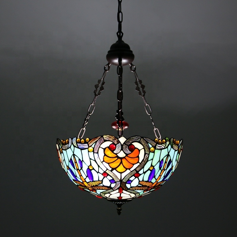 LongHuiJing Qualified Tiffany Style Inverted Ceiling Pendant Light Stained Glass Bead Decoration Chandelier Hanging Lamp