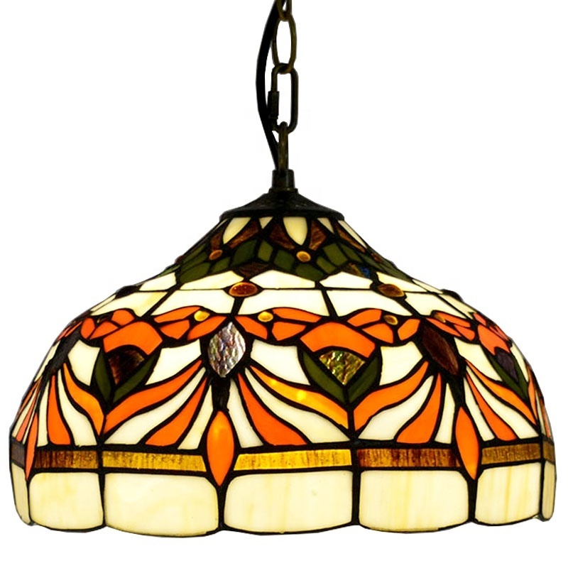 LongHuiJing Tiffany Pendant Lamp Flower Design Kitchen Stained Glass Lampshade Vintage Hanging Lights Fixture 30CM