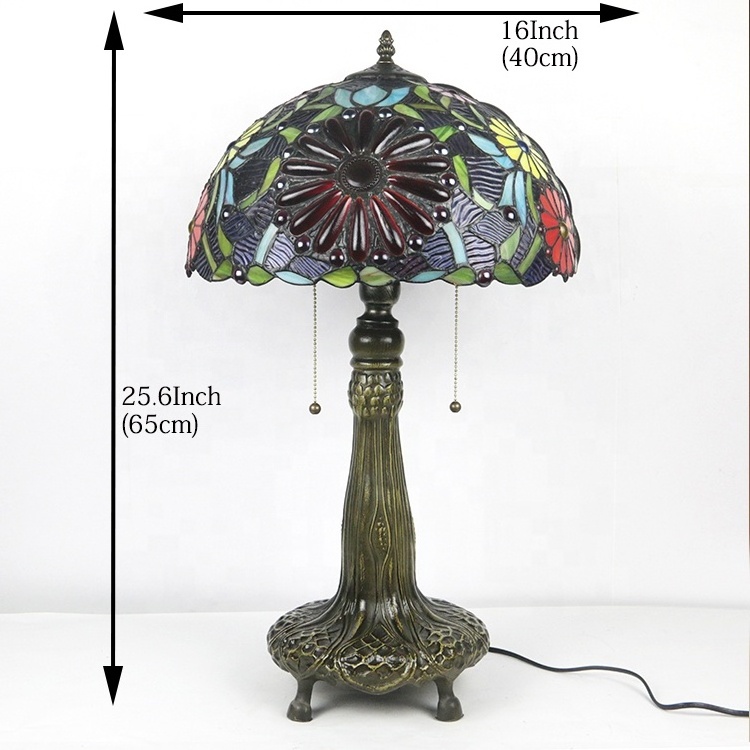 LongHuiJing High Quality Custom 16Inch Wide Big Flowers Humming bird Stained Glass Lampshade Tiffany Lamp Zinc Base