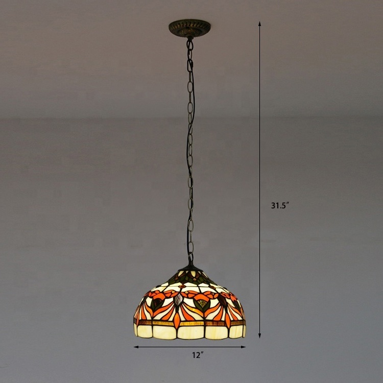 LongHuiJing Tiffany Pendant Lamp Flower Design Kitchen Stained Glass Lampshade Vintage Hanging Lights Fixture 30CM