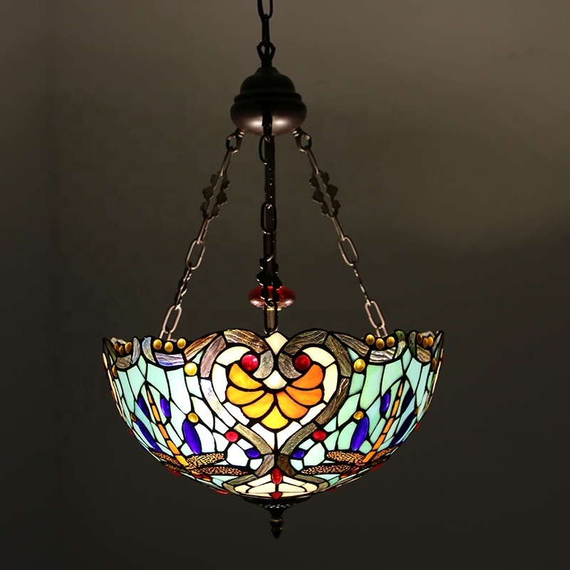 LongHuiJing Qualified Tiffany Style Inverted Ceiling Pendant Light Stained Glass Bead Decoration Chandelier Hanging Lamp