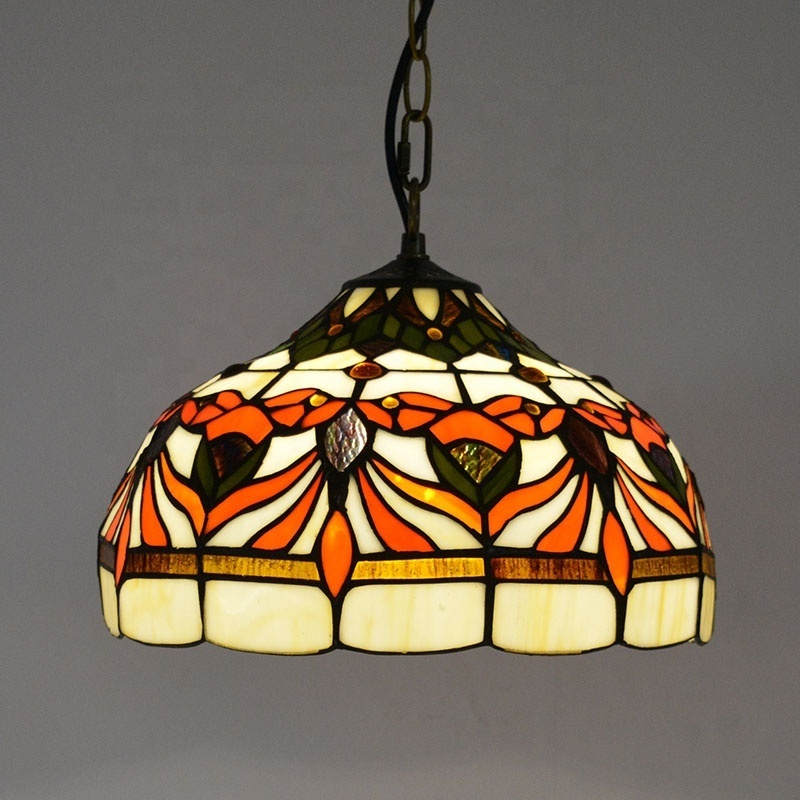 LongHuiJing Tiffany Pendant Lamp Flower Design Kitchen Stained Glass Lampshade Vintage Hanging Lights Fixture 30CM