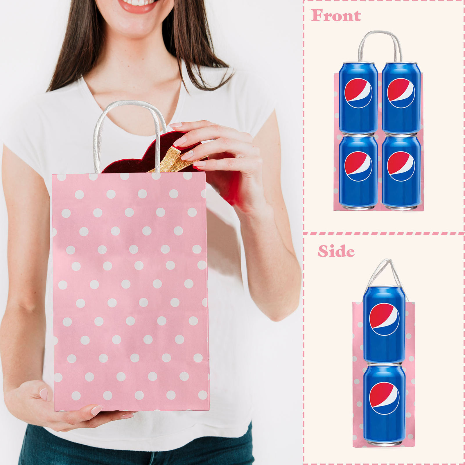 Customized Printing Polka Dot Disposable Shopping Paper Bag Portable Sturdy Kraft Paper Bag