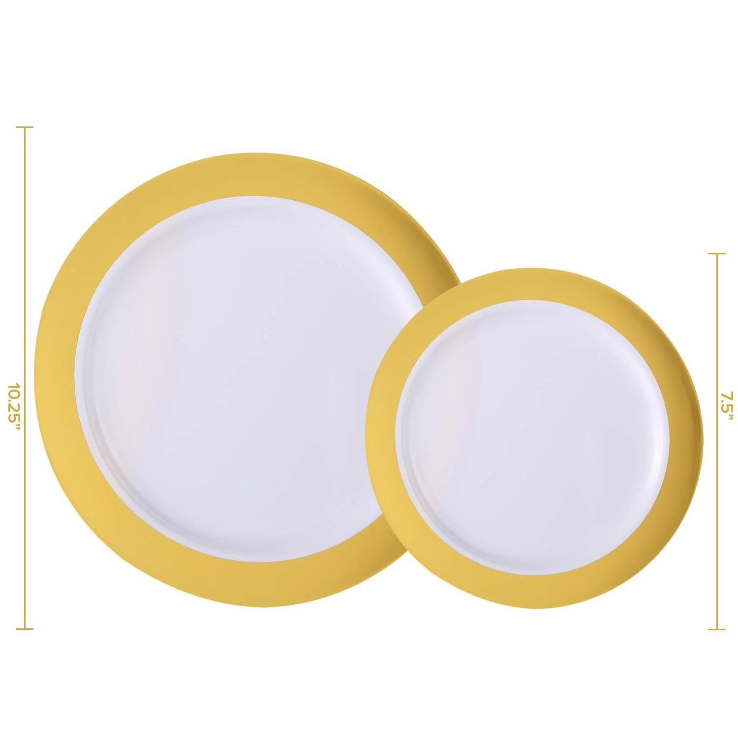 Gold Rim Heavy Weight Disposable Wedding Party Plastic Plates Dinnerware