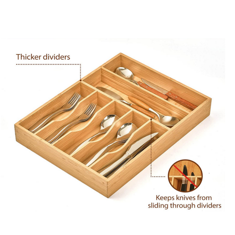 Multifunctional Expandable Bamboo Kitchen Silverware Drawer Holder Adjustable Utensil Cutlery Organizer Tray