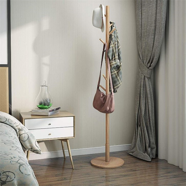 Free Standing bedroom side practical organize 8 hooks coat stand wooden