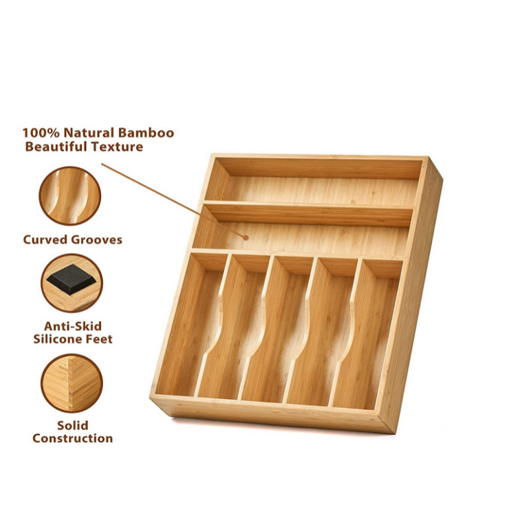 Multifunctional Expandable Bamboo Kitchen Silverware Drawer Holder Adjustable Utensil Cutlery Organizer Tray