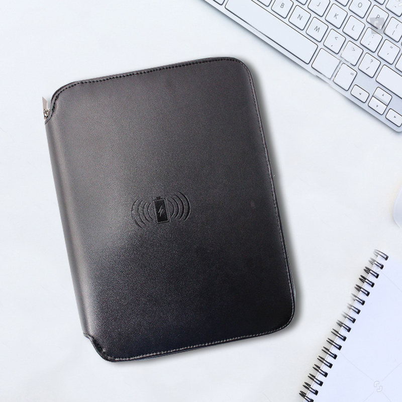 Portfolio with Powerbank Zipper Phone Stand Holder 2024 New Arrival A5 PU Leather Customized Leather Notebooks Spiral 80 Sheets