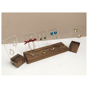 Factory Custom 5pcs Set Wood Earring Display Stands Combined Walnut Jewelry Rack Acrylic Earring Holders for Sale