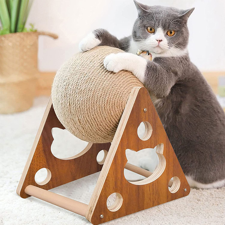 indoor Keep Cats Fit Scratching Ball wooden Cat Scratcher Toy With cat claw column base